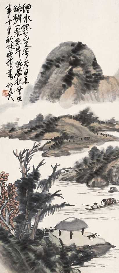 蒲华 春江独钓图 立轴